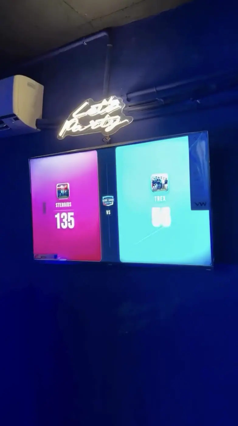 The arena's live scoreboard screen